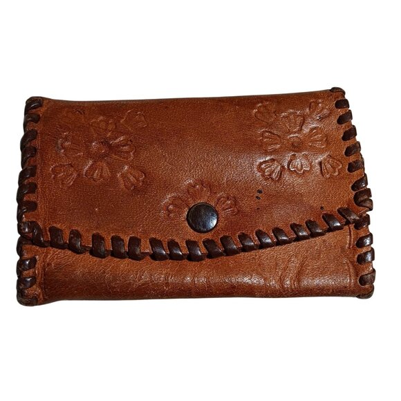 Vtg Brown Leather 1950s Keychain Key Tainer Case Folder Wallet Hippy tooled - Picture 2 of 6